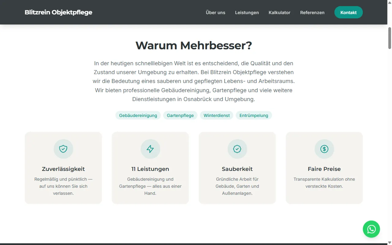 Blitzrein Objektpflege, Leistungen