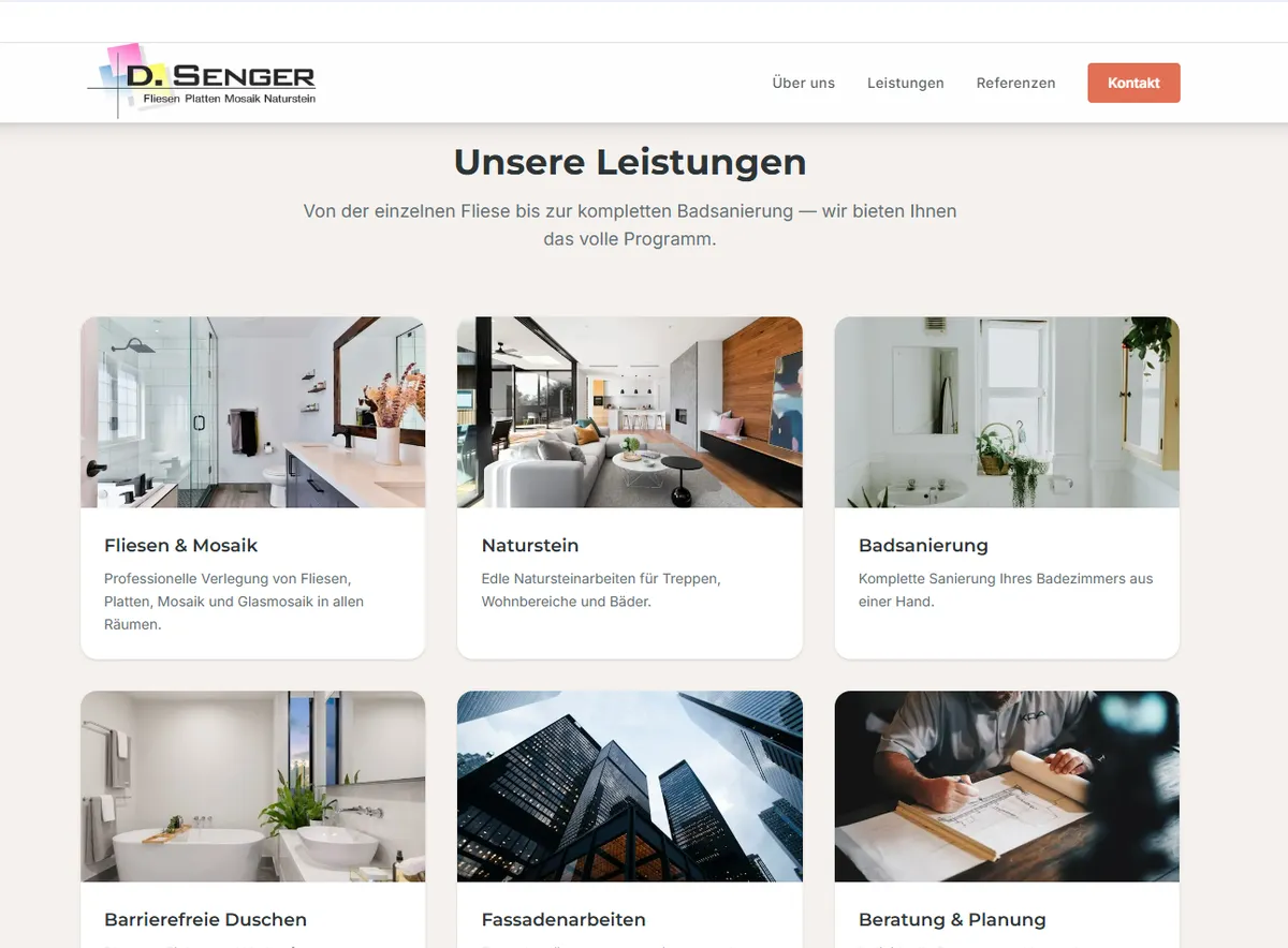Fliesensenger — Leistungen